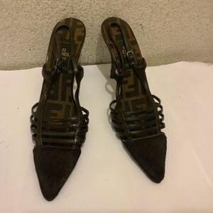 Fendi cage  hair calf Pointed Toe Slingback Pump Kitten Heel Size 6.5